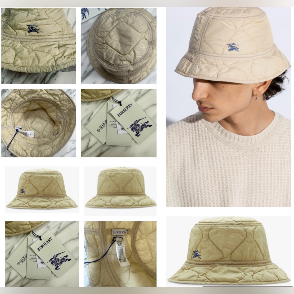 Burberry Prorsum Beige Quilted With Embroidered Logo Bucket Hat